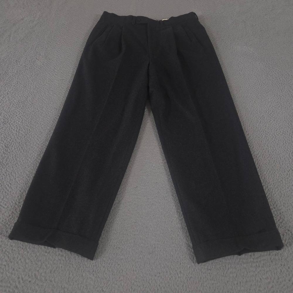 VINTAGE Bernard Zins Pants Mens 32x28 Charcoal Pleated Cuffed Wool France 90s